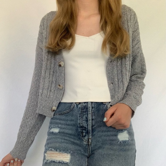 Gray Knit Button Up Cardigan - Picture 2 of 5